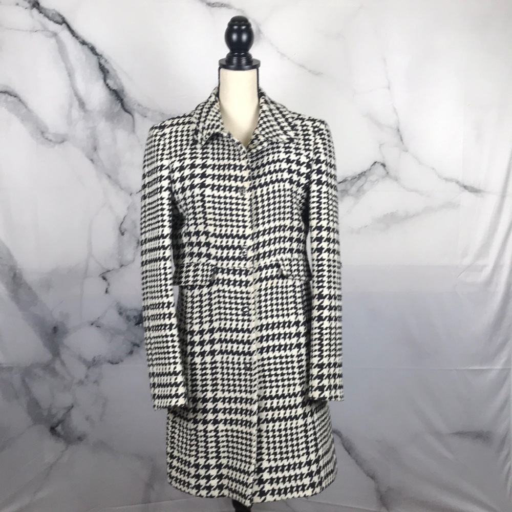 TOMMY HILFIGER black & white houndstooth coat